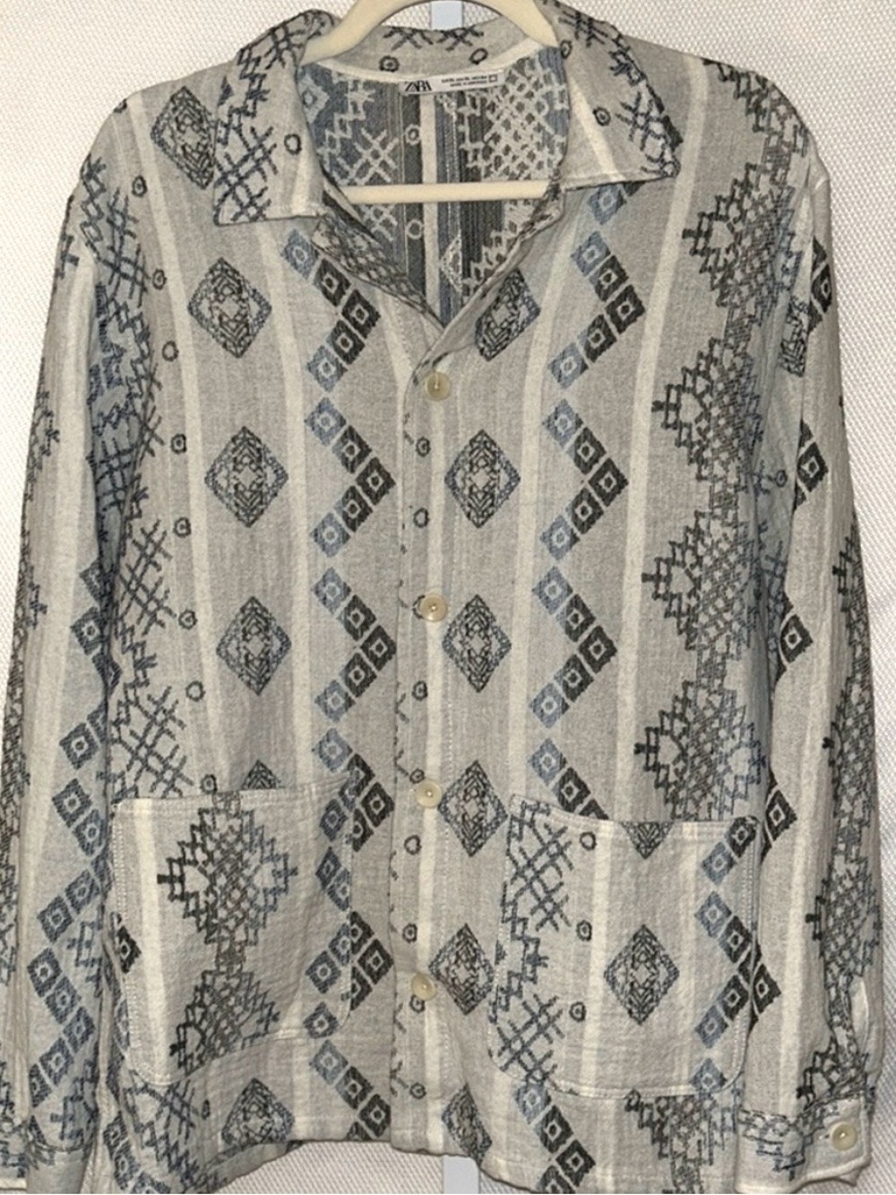 Zara Woman’s Size XL Button Front Blazer Cotton Geometric Pattern Suit Top